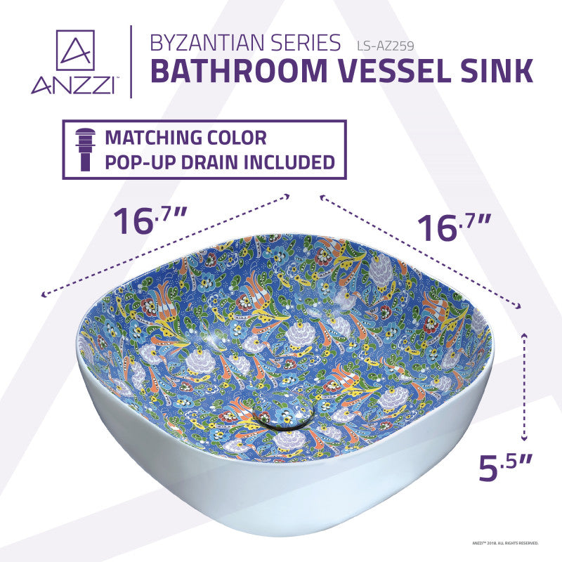 Byzantian Series Ceramic Vessel Sink in Mosaic Blue