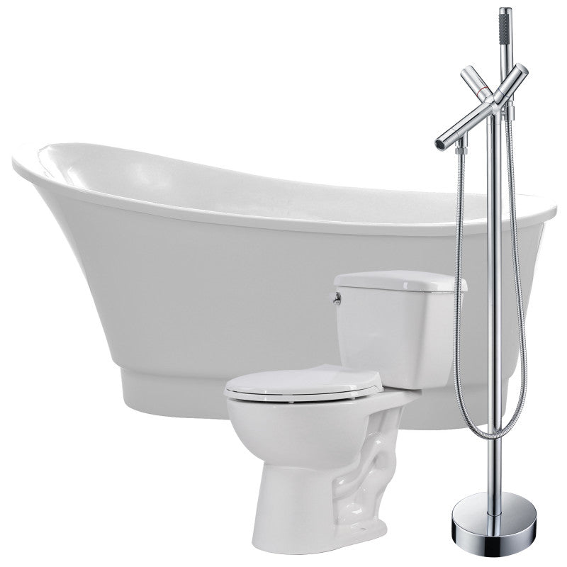 FTAZ095-42C-63 - Prima 67 in. Acrylic Soaking Bathtub with Havasu Faucet and Cavalier 1.28 GPF Toilet