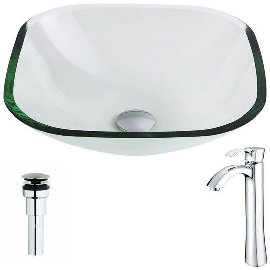 LSAZ074-095 - Cadenza Series Deco-Glass Vessel Sink in Lustrous Clear with Harmony Faucet in Chrome