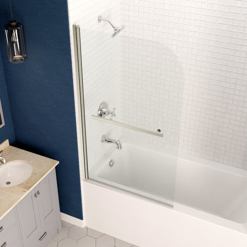 Anzzi 5 ft. Acrylic Left Drain Rectangle Tub in White With 34 in. x 58 in. Frameless Tub Door in Brushed Nickel