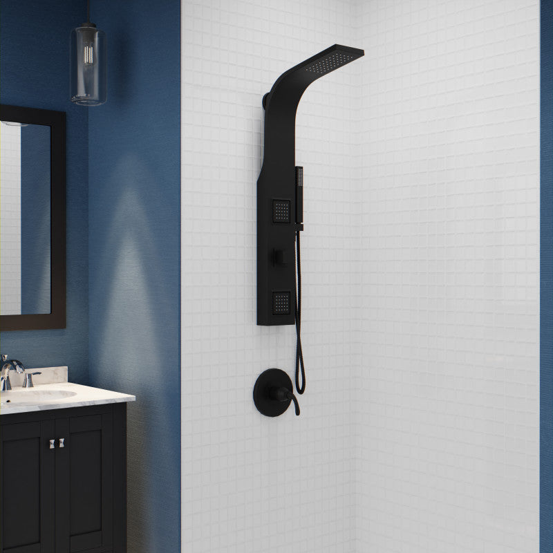 Aura 2-Jetted Shower Panel with Heavy Rain Shower & Spray Wand in Matte Black