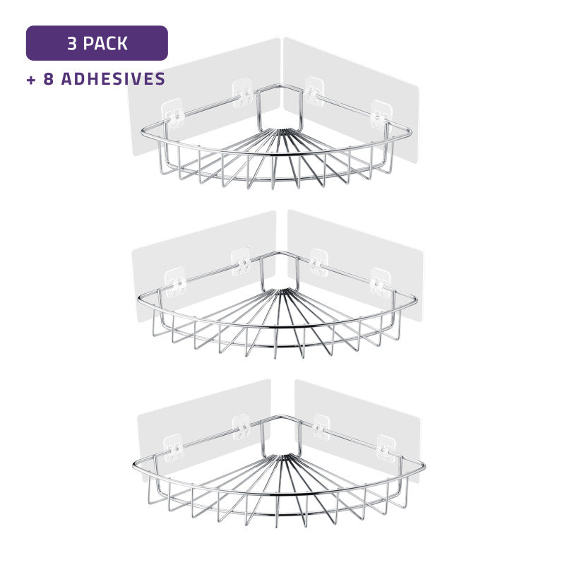AC-AZSC64CH - 3-Piece Corner Shower Caddy Shelf Set with 8 Adhesive in Chrome