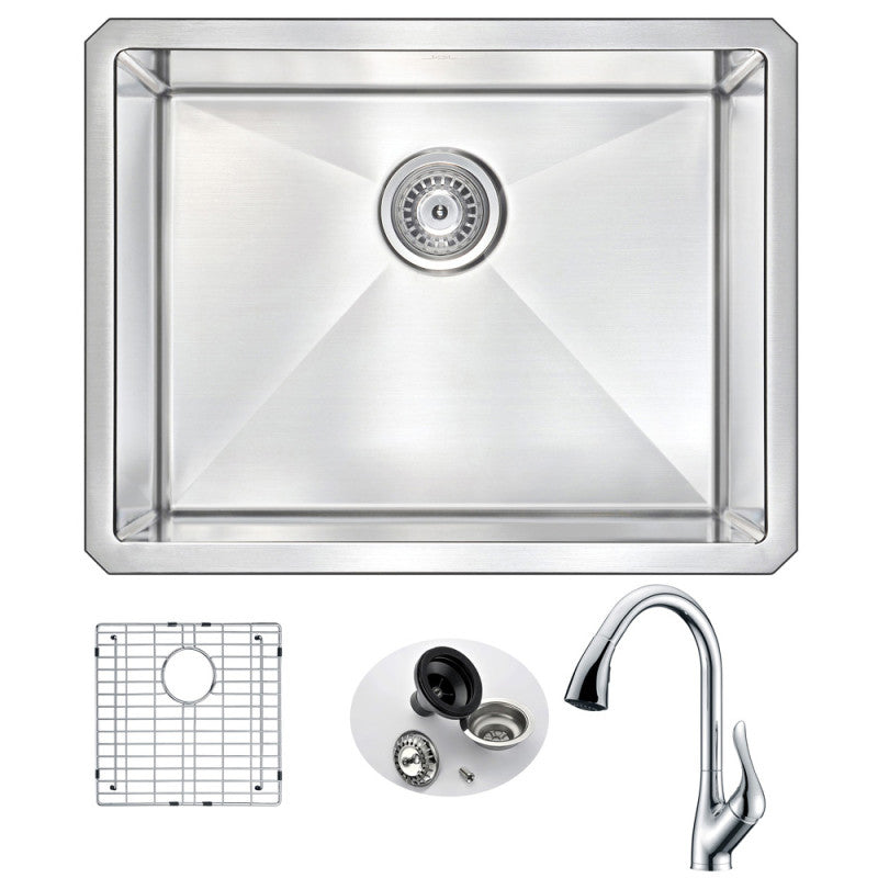 KAZ2318-031 - VANGUARD Undermount 23 in. Single Bowl Kitchen Sink with Accent Faucet in Polished Chrome