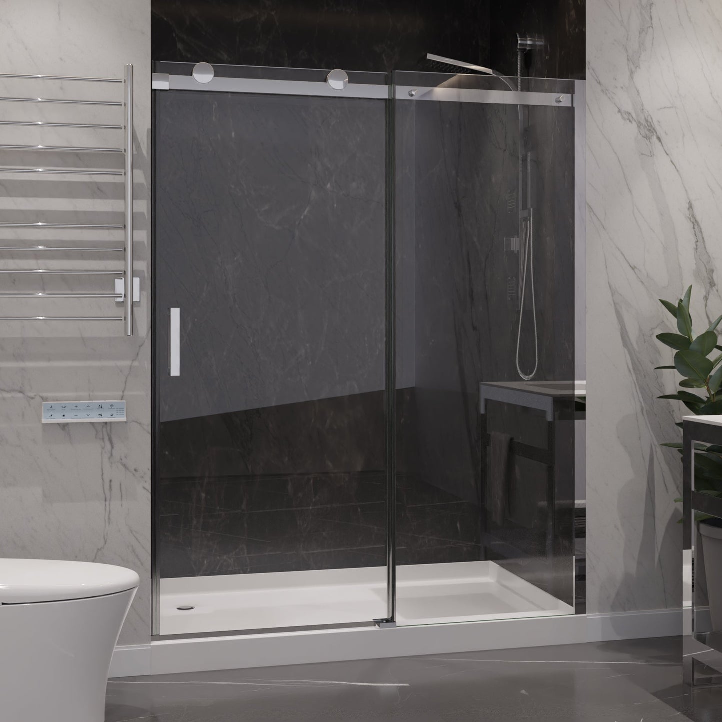 Rhodes Series 60 in. x 76 in. Frameless Sliding Shower Door with Handle in Chrome