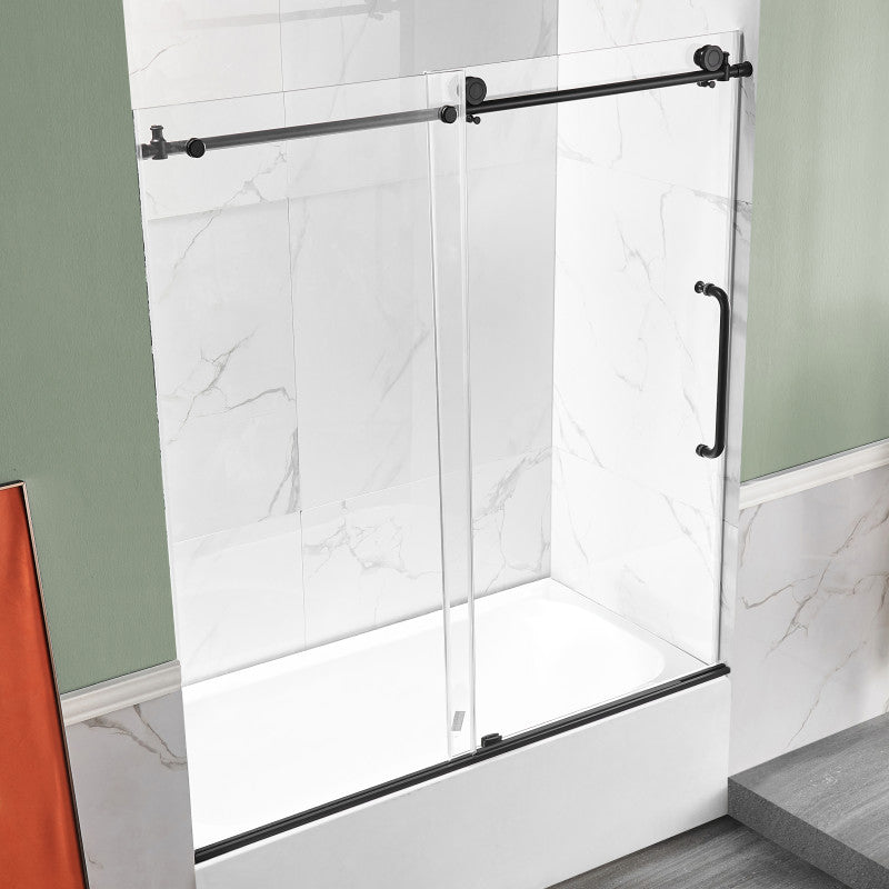 Anzzi 5 ft. Acrylic Right Drain Rectangle Tub in White With 60 in. x 62 in. Frameless Sliding Tub Door in Matte Black