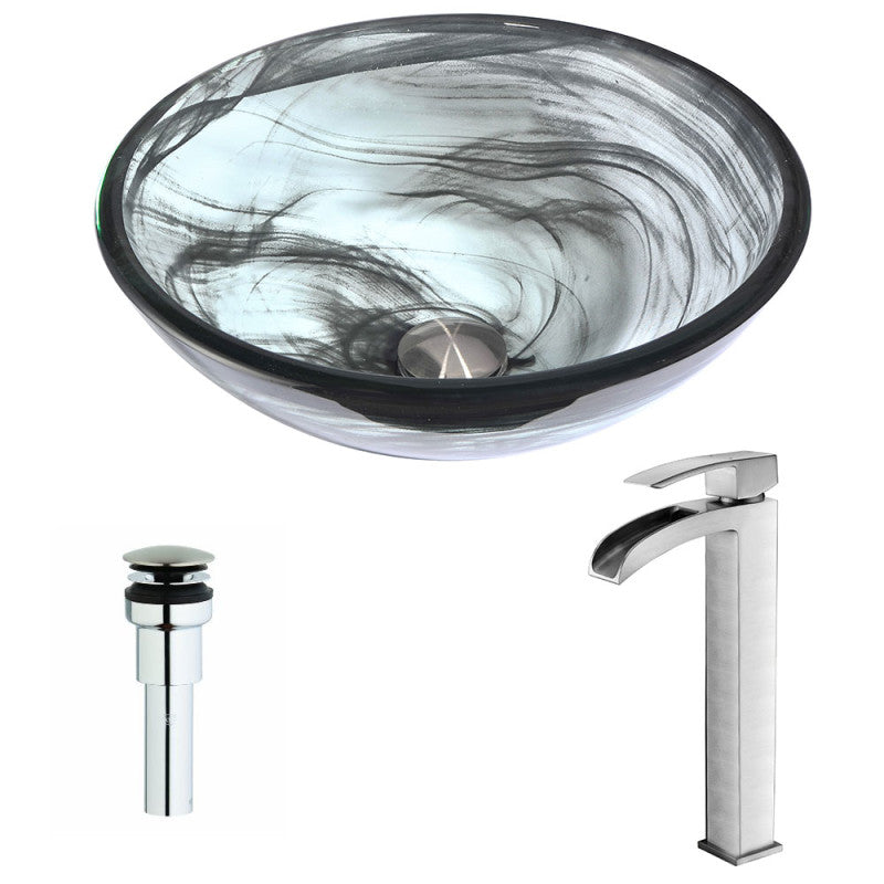Mezzo Series Deco-Glass Vessel Sink in Slumber Wisp with Key Faucet in Brushed Nickel