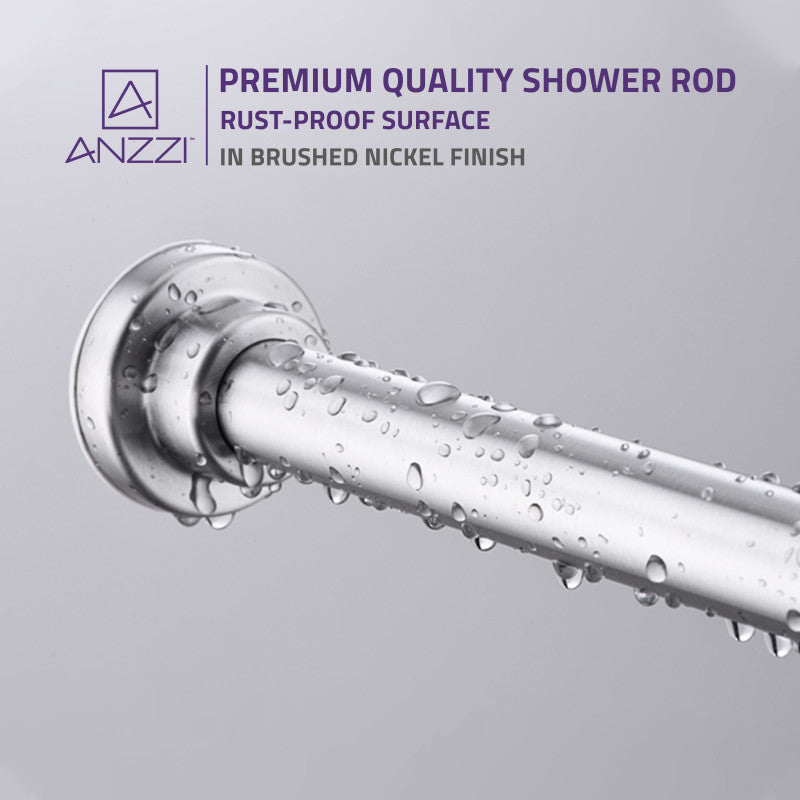 ANZZI 35-55 Inches Shower Curtain Rod with Shower Hooks in Brushed Nickel | Adjustable Tension Shower Doorway Curtain Rod | Rust Resistant No Drilling Anti-Slip Bar for Bathroom | AC-AZSR55BN
