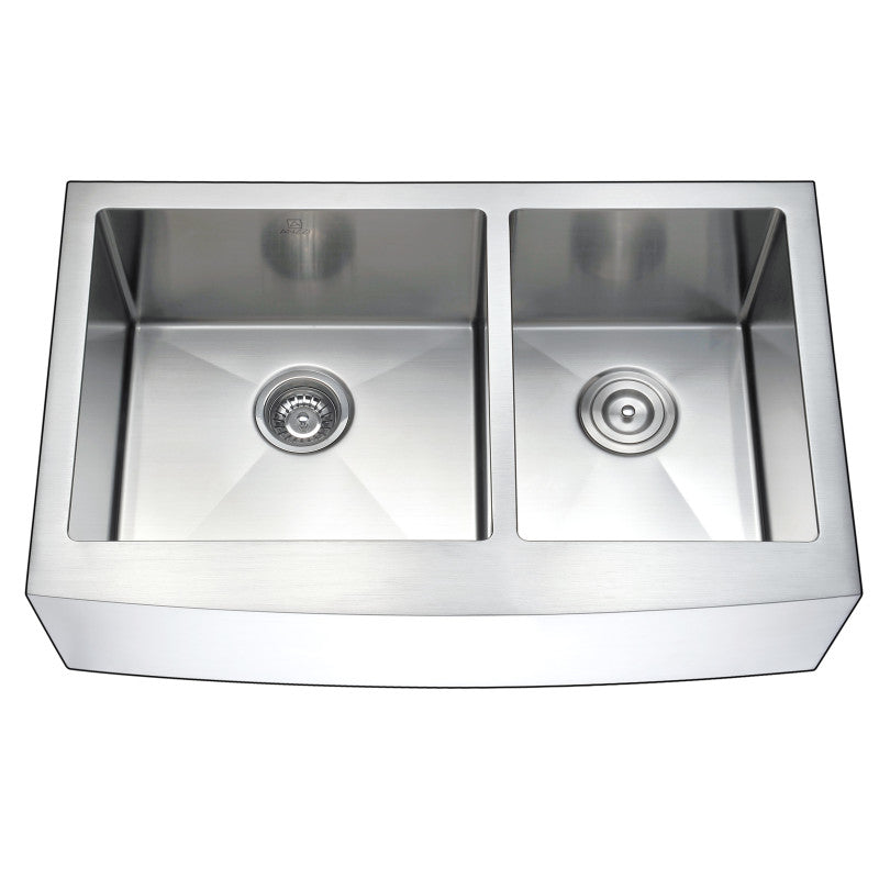 Elysian Farmhouse 36 in. Double Bowl Kitchen Sink with Sails Faucet in Brushed Nickel