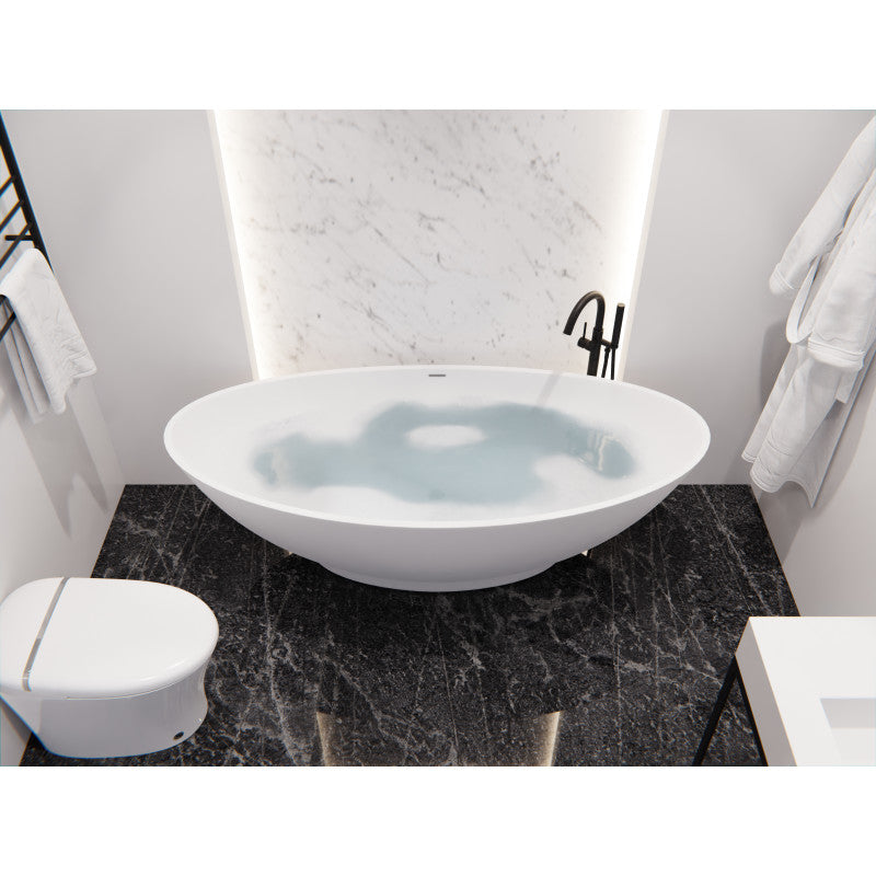 Masoko 6.2 ft. Solid Surface Center Drain Freestanding Bathtub in Matte White