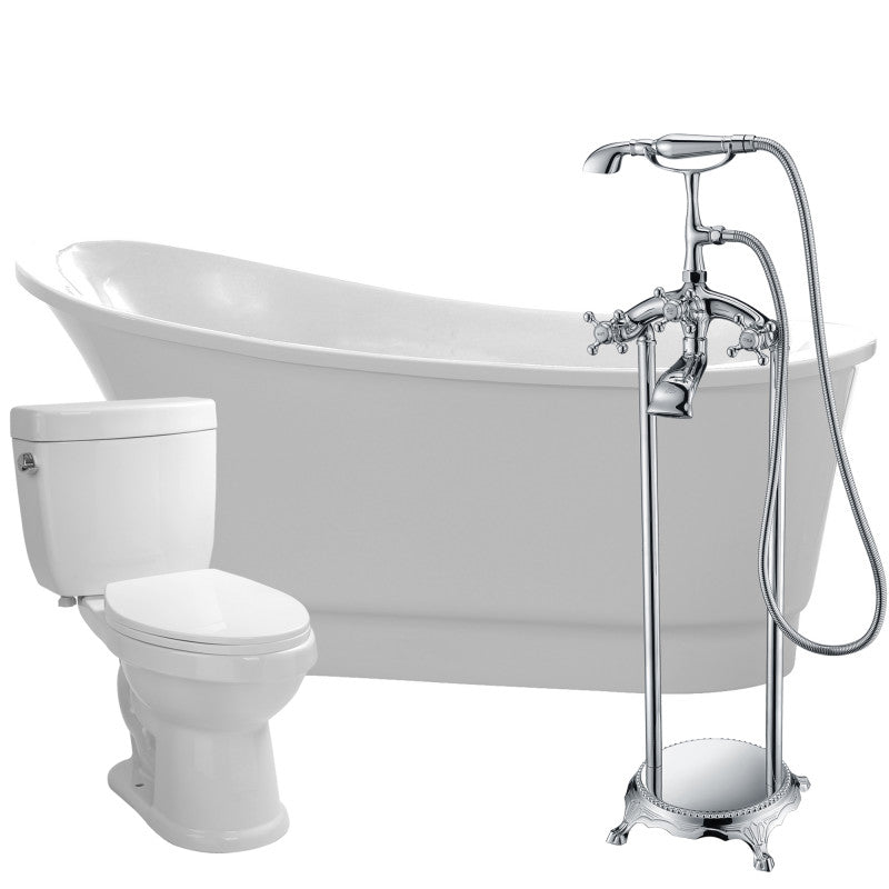 FTAZ095-52C-65 - Prima 67 in. Acrylic Flatbottom Non-Whirlpool Bathtub with Tugela Faucet and Talos 1.6 GPF Toilet