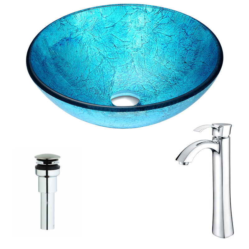 LSAZ047-095 - Accent Series Deco-Glass Vessel Sink in Blue Ice with Harmony Faucet in Chrome
