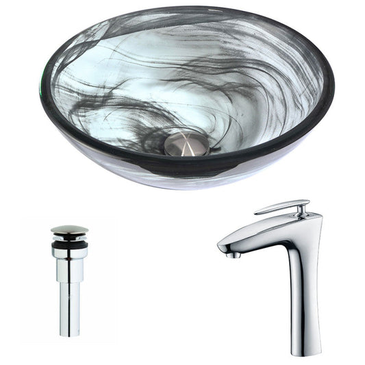 Mezzo Series Deco-Glass Vessel Sink in Slumber Wisp with Crown Faucet in Chrome