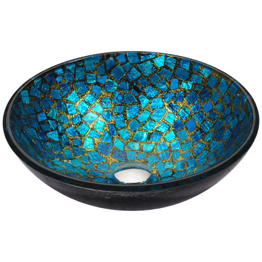 Chipasi Series Vessel Sink in Blue/Gold Mosaic
