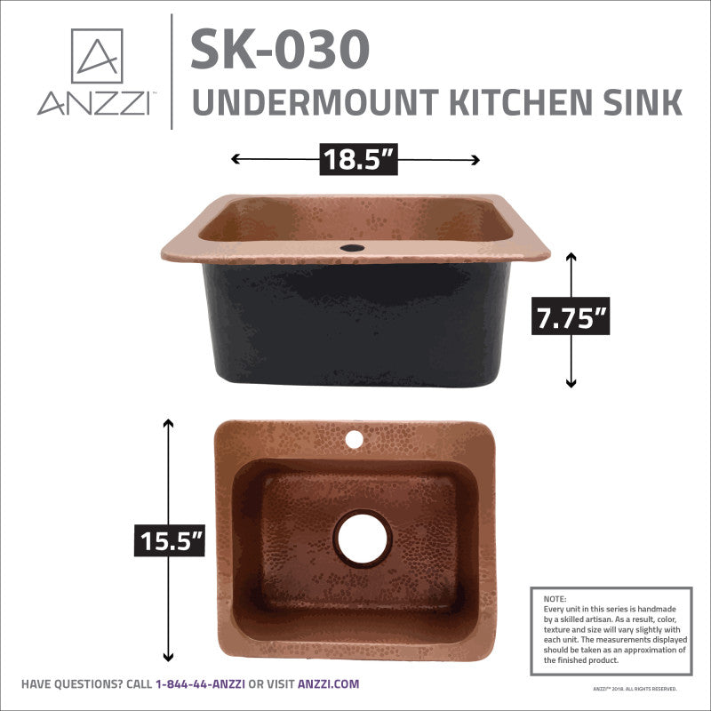 Manisa Drop-in Handmade Copper 18 in. 1-Hole Single Bowl Kitchen Sink in Hammered Antique Copper
