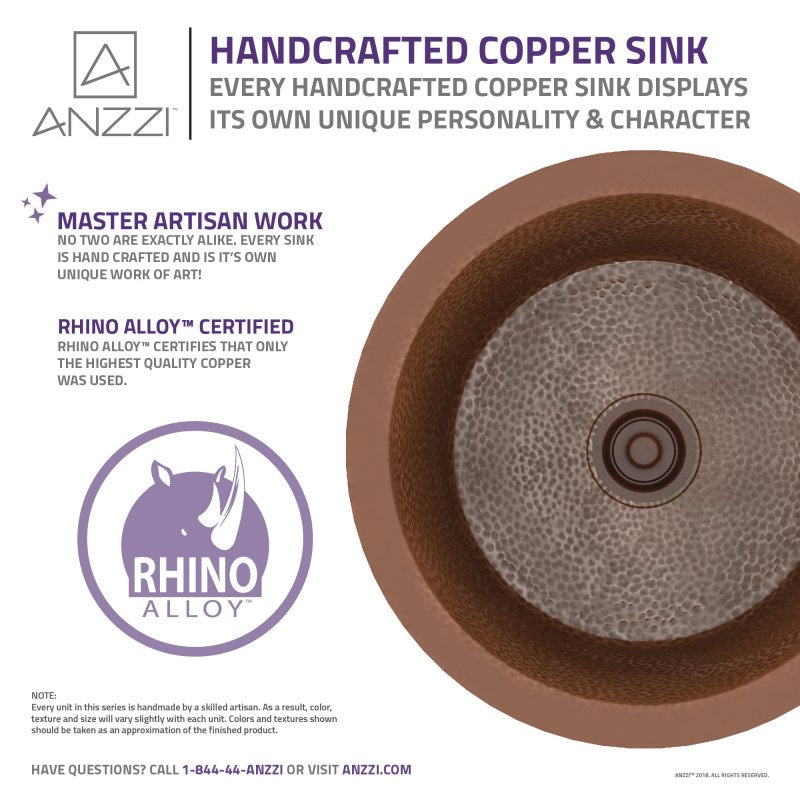Thrace Drop-in Handmade Copper 17 in. 0-Hole Single Bowl Kitchen Sink in Hammered Antique Copper