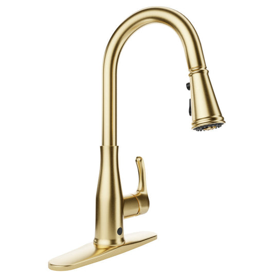 Sifo Hands Free Touchless 1-Handle Pull-Down Sprayer Kitchen Faucet with Motion Sense and Fan Sprayer in Brushed Gold