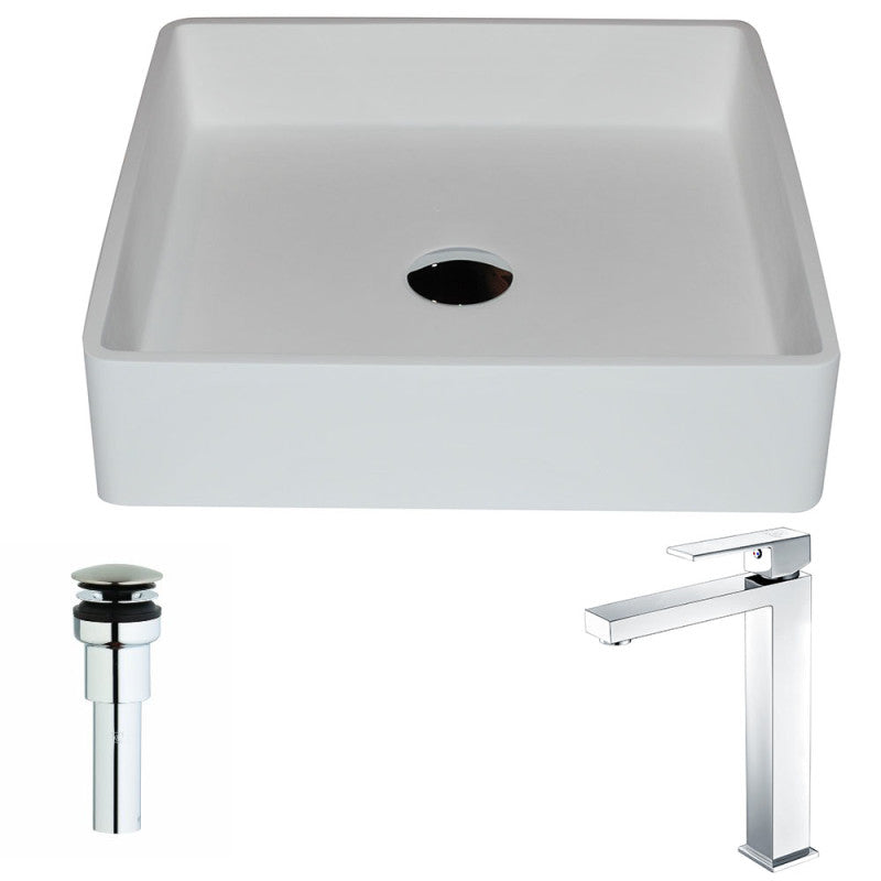 Passage Series 1-Piece Solid Surface Vessel Sink in Matte White with Enti Faucet in Polished Chrome