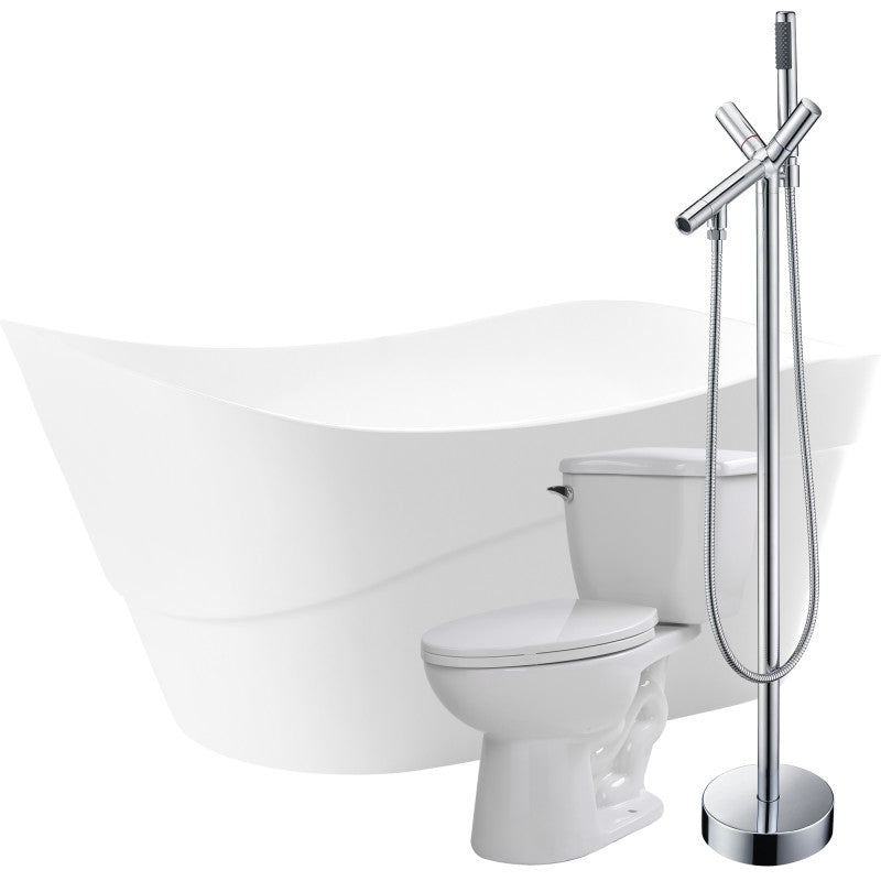 Kahl 67 in. Acrylic Flatbottom Non-Whirlpool Bathtub with Havasu Faucet and Kame 1.28 GPF Toilet