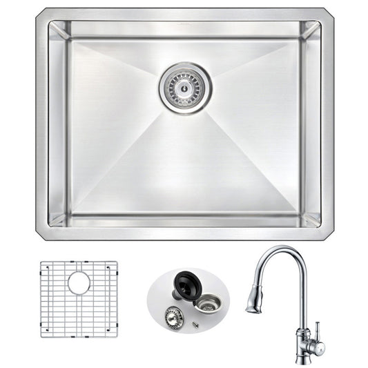 VANGUARD Undermount Stainless Steel 23 in. Single Bowl Kitchen Sink and Faucet Set with Sails Faucet in Polished Chrome