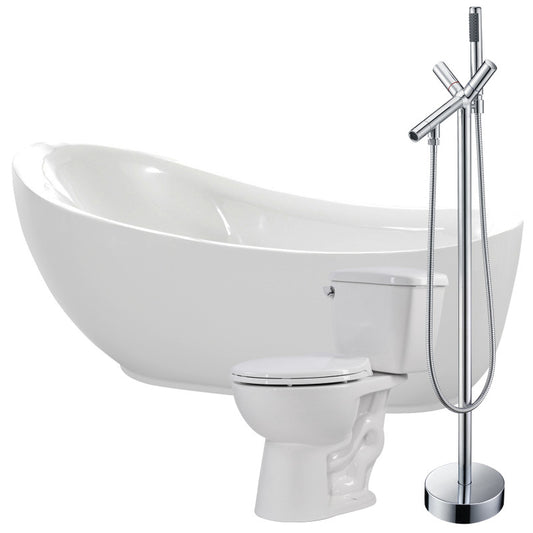 FTAZ090-42C-63 - Talyah 71 in. Acrylic Soaking Bathtub with Havasu Faucet and Cavalier 1.28 GPF Toilet