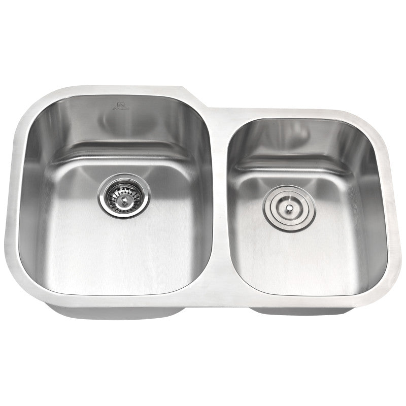 MOORE Undermount 32 in. Double Bowl Kitchen Sink with Sails Faucet in Brushed Nickel