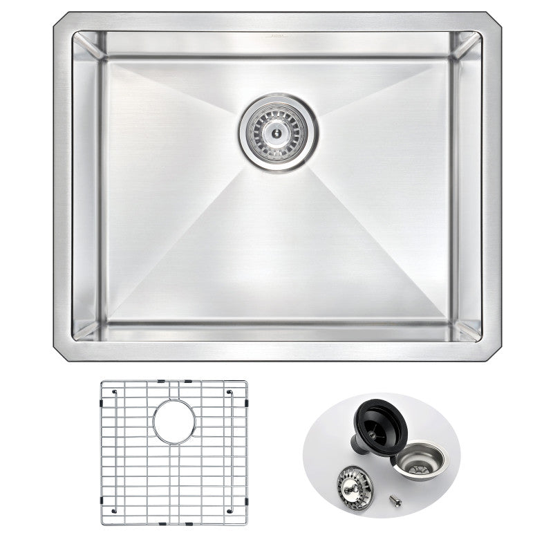 KAZ2318-035B - VANGUARD Undermount 23 in. Single Bowl Kitchen Sink with Opus Faucet in Brushed Nickel