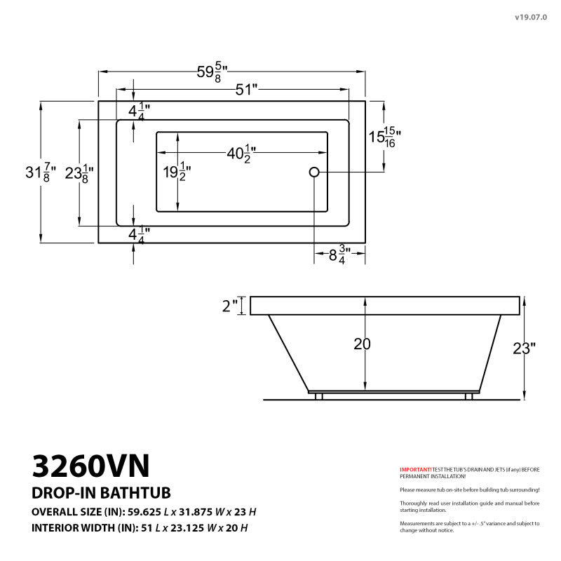 Atlantis Whirlpools Venetian 32 x 60 Rectangular Soaking Bathtub