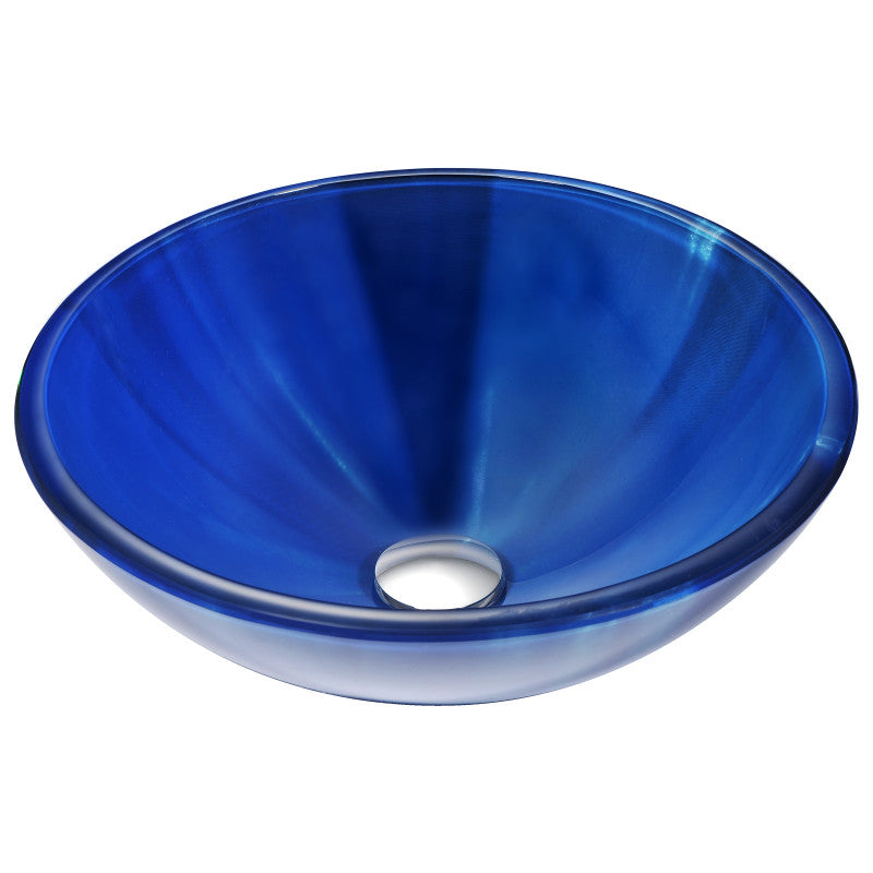 Meno Series Deco-Glass Vessel Sink in Lustrous Blue with Fann Faucet in Brushed Nickel