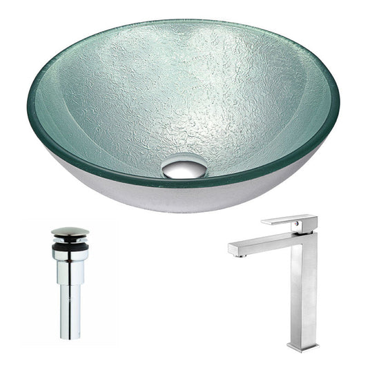 Spirito Series Deco-Glass Vessel Sink in Churning Silver with Enti Faucet in Brushed Nickel