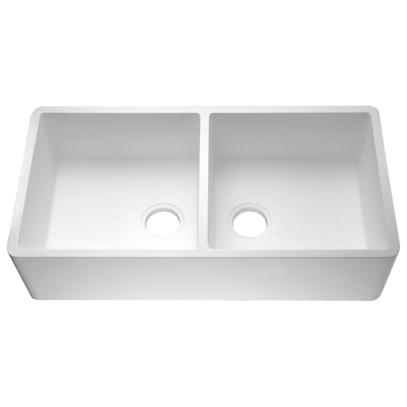 Roine Farmhouse Reversible Apron Front Solid Surface 35 in. Double Basin Kitchen Sink in White