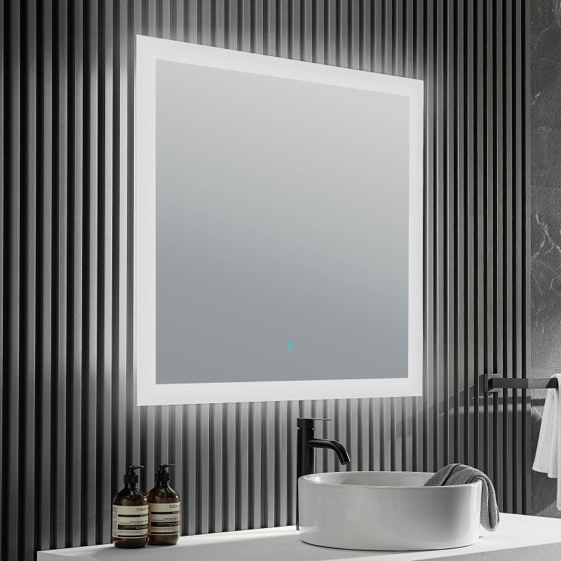 BA-LMDFX008AL - Mars 32 in. x 30 in. Frameless Rectangular LED Bathroom Mirror with Defogger in Silver