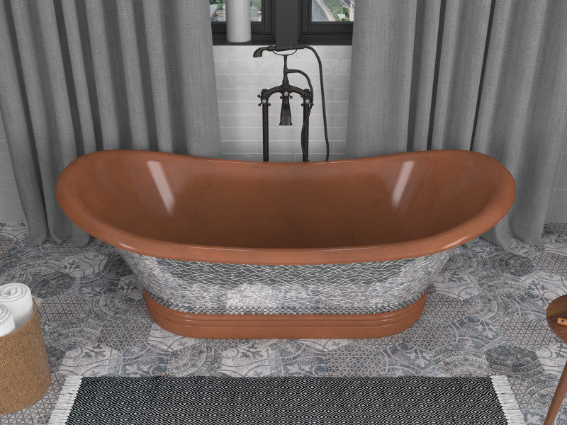 Theodosius 68 in. Handmade Copper Double Slipper Flatbottom Non-Whirlpool Bathtub in Polished Antique Copper