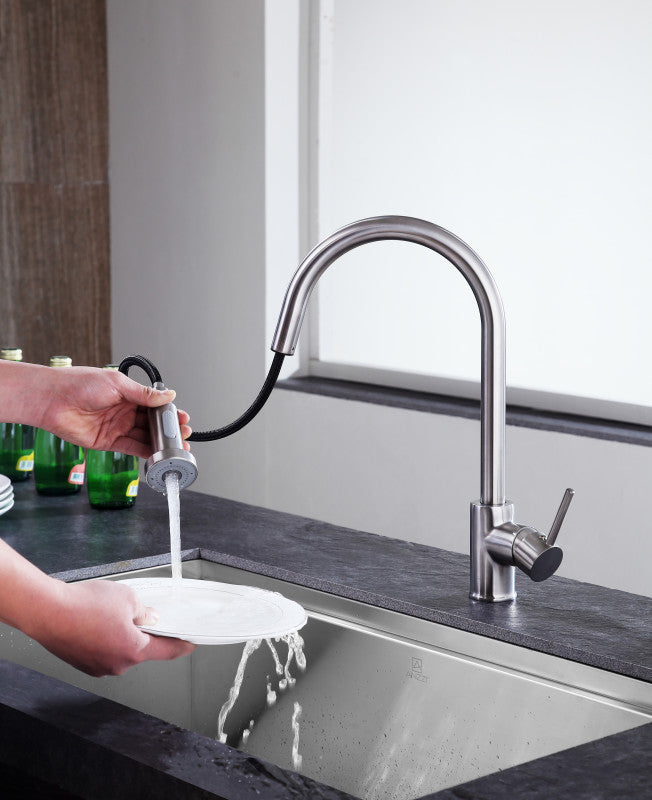 Tycho Single-Handle Pull-Out Sprayer Kitchen Faucet in Brushed Nickel