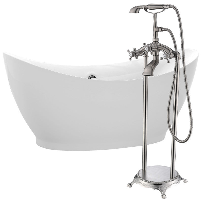 FTAZ091-0052B - Reginald 68 in. Acrylic Soaking Bathtub in White with Tugela Faucet in Brushed Nickel