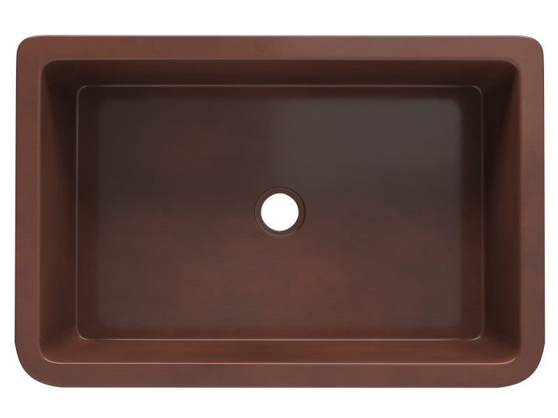 Anatolian Farmhouse Handmade Copper 33 in. 0-Hole Single Bowl Kitchen Sink with Sunflower Design Panel in Polished Antique Copper