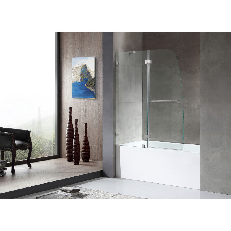 Anzzi 5 ft. Acrylic Left Drain Rectangle Tub in White With 48 in. by 58 in. Frameless Hinged tub door in Brushed Nickel