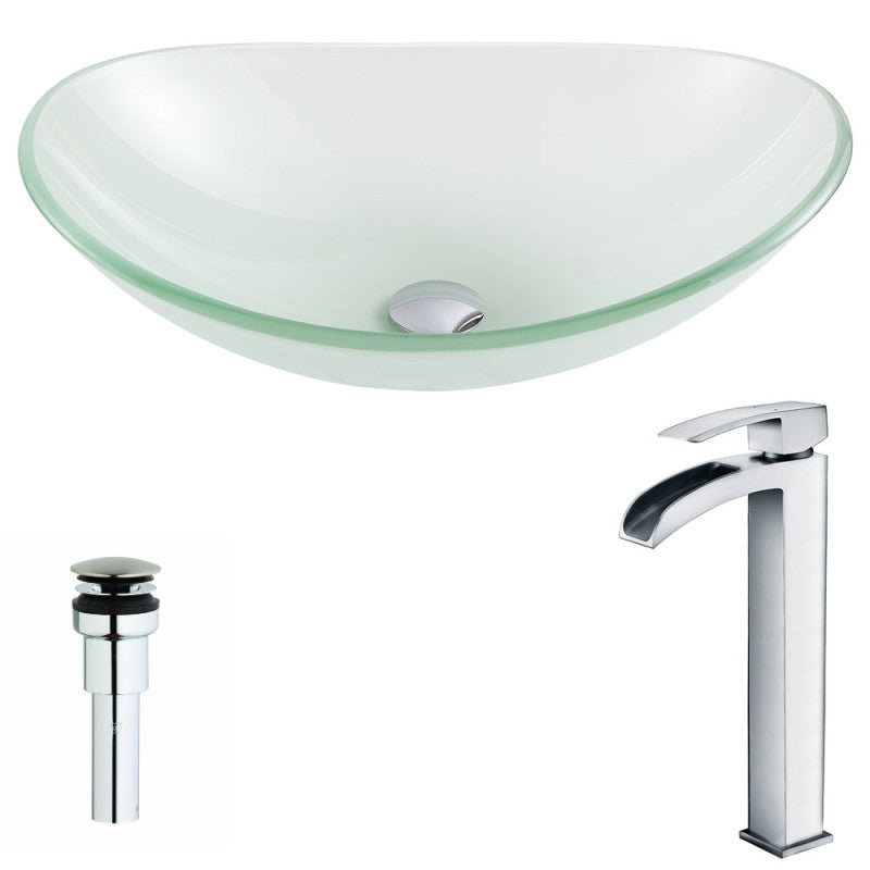 LSAZ086-097 - Forza Series Deco-Glass Vessel Sink in Lustrous Frosted with Key Faucet in Polished Chrome