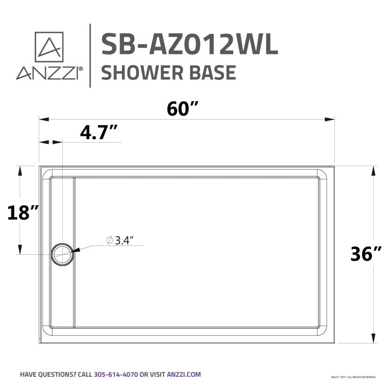 Field Series 36 in. x 60 in. Double Threshold Shower Base in White
