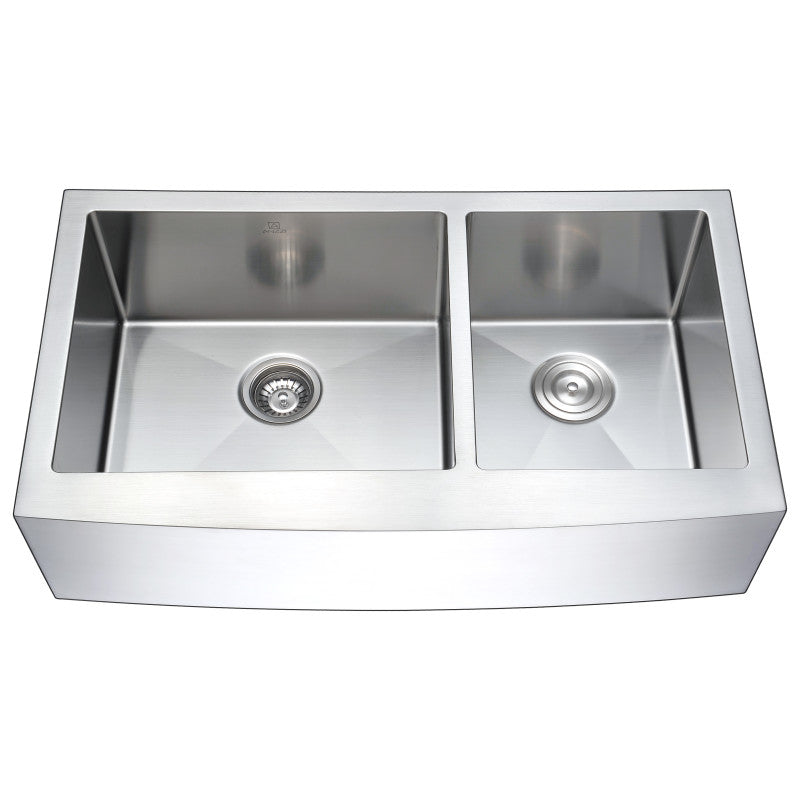 ELYSIAN Farmhouse Stainless Steel 33 in. Double Bowl Kitchen Sink and Faucet Set with Soave Faucet in Brushed Nickel