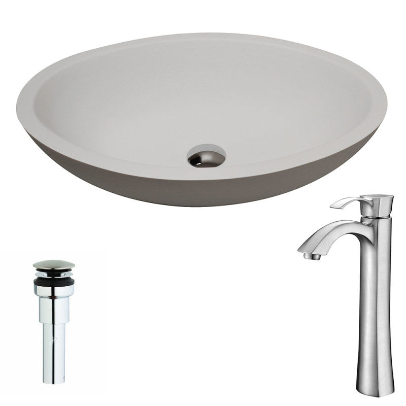 Maine Series 1-Piece Solid Surface Vessel Sink in Matte White with Harmony Faucet in Brushed Nickel
