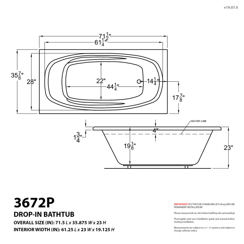 Atlantis Whirlpools Polaris 36 x 72 Rectangular Soaking Bathtub