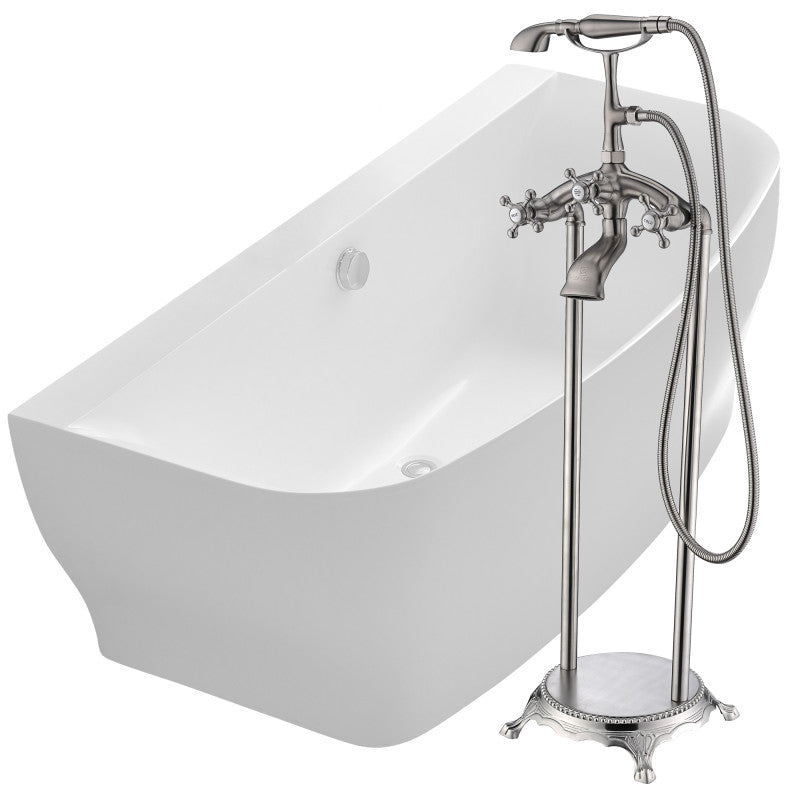 FTAZ112-0052B - Bank 64.9 in. Acrylic Flatbottom Bathtub in White with Tugela Faucet in Brushed Nickel