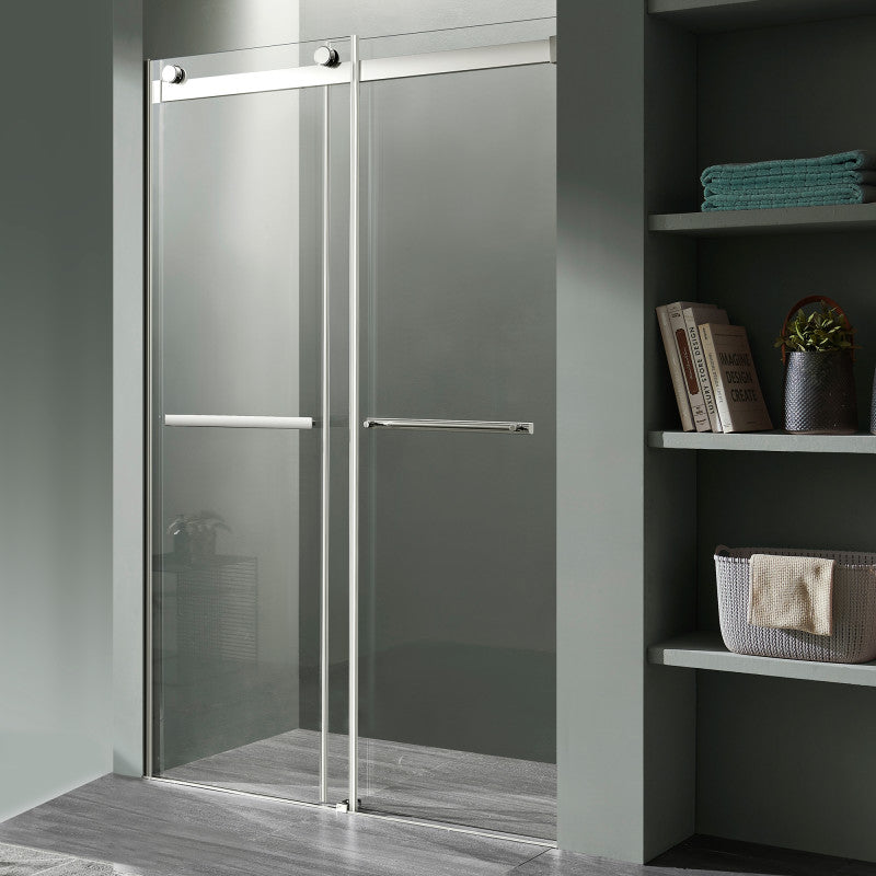 Kahn Series 48 in. x 76 in. Frameless Sliding Shower Door with Horizontal Handle in Chrome