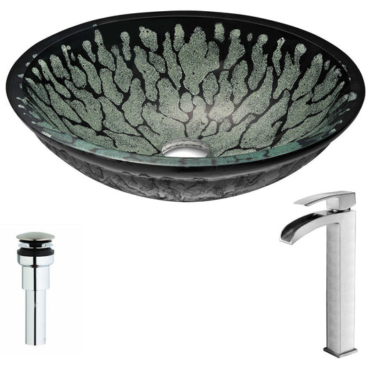 Bravo Series Deco-Glass Vessel Sink in Lustrous Black with Key Faucet in Brushed Nickel