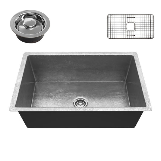 Tereus Drop-in Handmade Copper 30 in. 0-Hole Single Bowl Kitchen Sink in Hammered Nickel