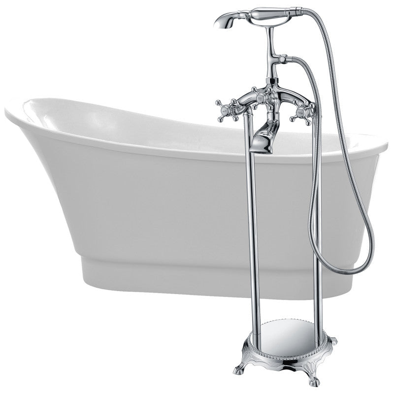 FTAZ095-0052C - Prima 67 in. Acrylic Flatbottom Non-Whirlpool Bathtub in White with Tugela Faucet in Polished Chrome