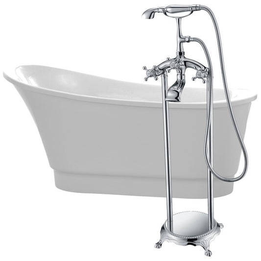 FTAZ095-0052C - Prima Series 67 in. x 31 in. Flat Bottom Acrylic Freestanding Soaking Bathtub with Center Drain in Glossy White