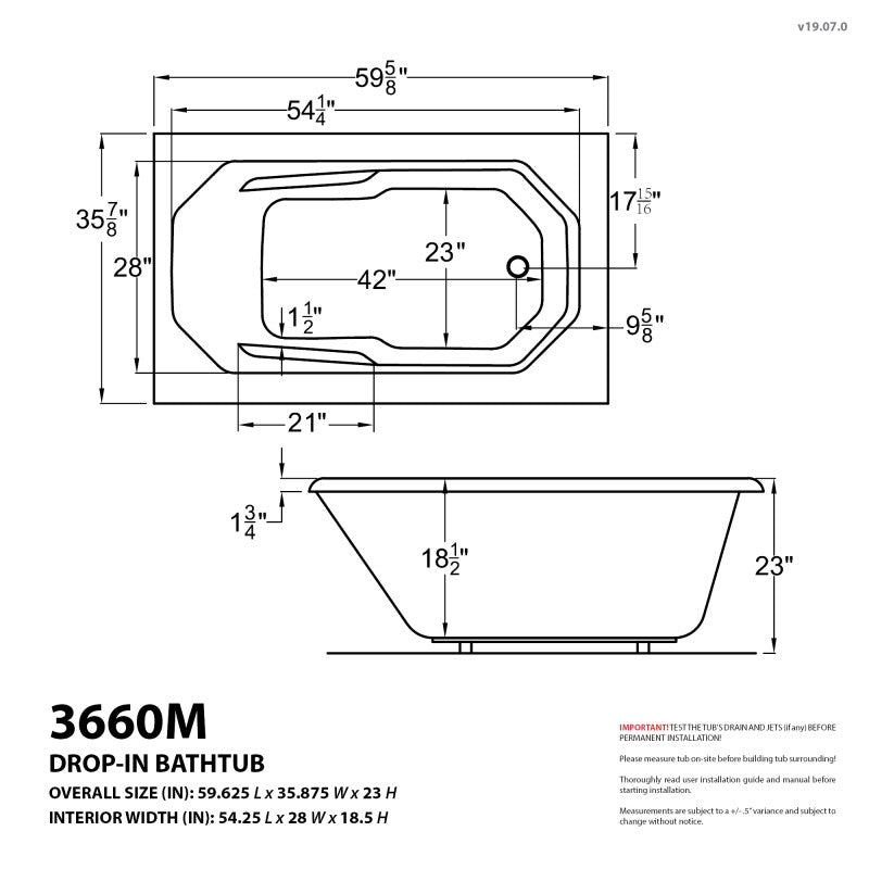 Atlantis Whirlpools Mirage 36 x 60 Rectangular Soaking Bathtub