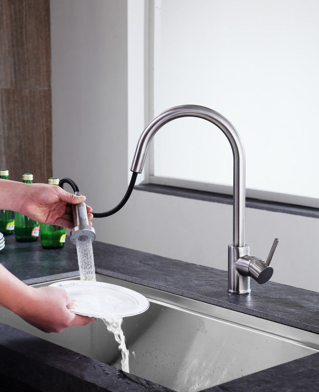 Tycho Single-Handle Pull-Out Sprayer Kitchen Faucet in Brushed Nickel